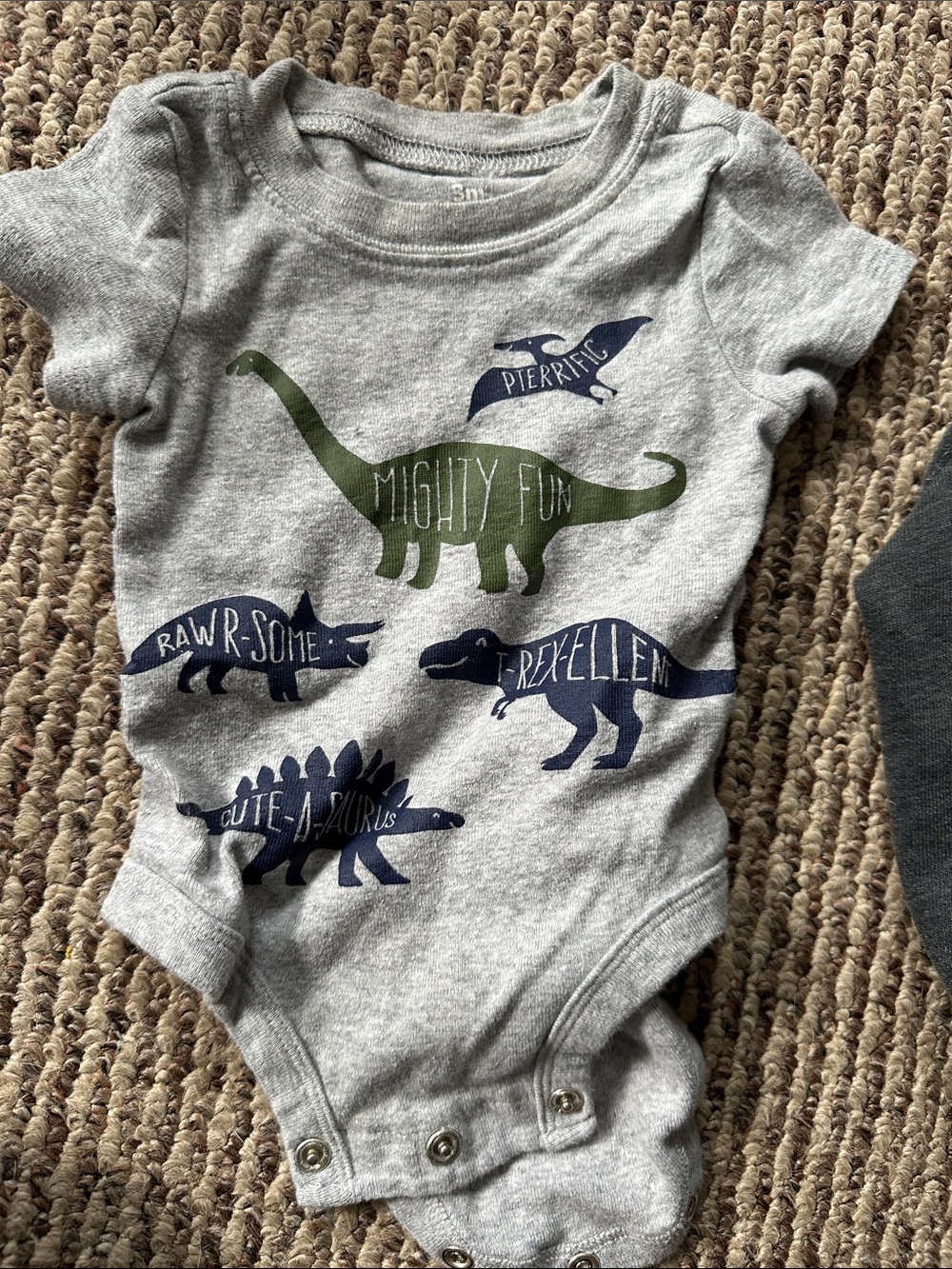 Carter's Gray One-Piece Bodysuit with Green and Navy Dinosaur Prints